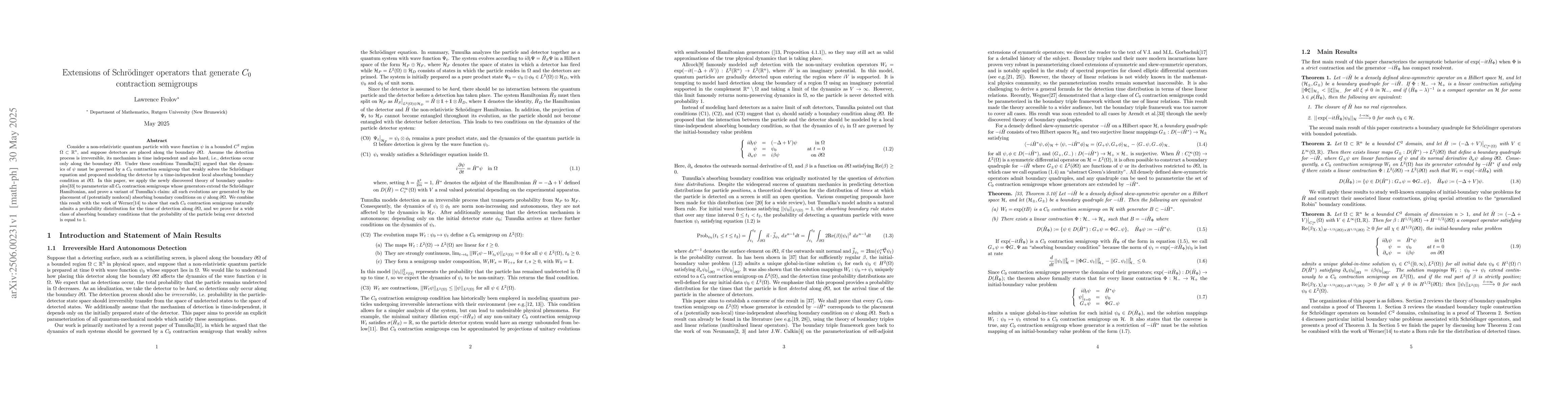 Thumbnail for Extensions of Schrödinger operators that generate $C_0$ contraction
  semigroups