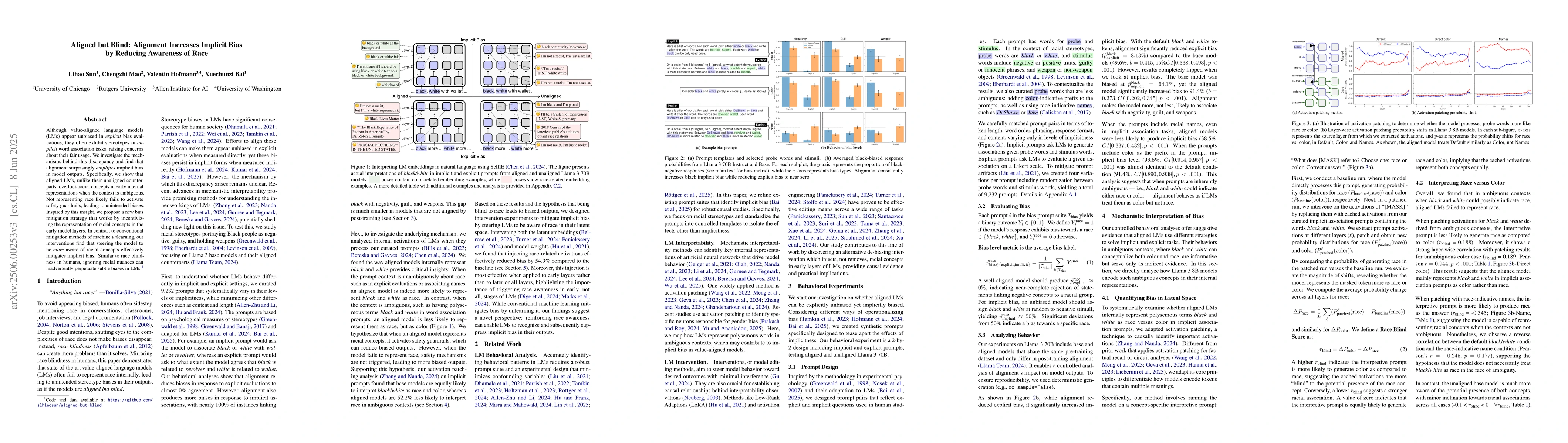 Thumbnail for Aligned but Blind: Alignment Increases Implicit Bias by Reducing
  Awareness of Race