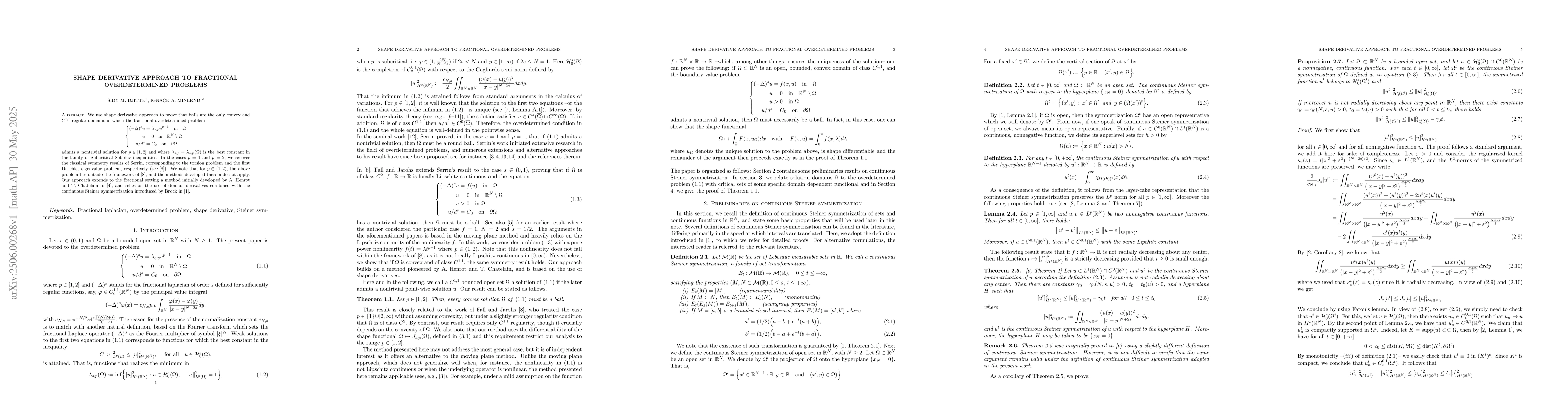 Thumbnail for Shape derivative approach to fractional overdetermined problems