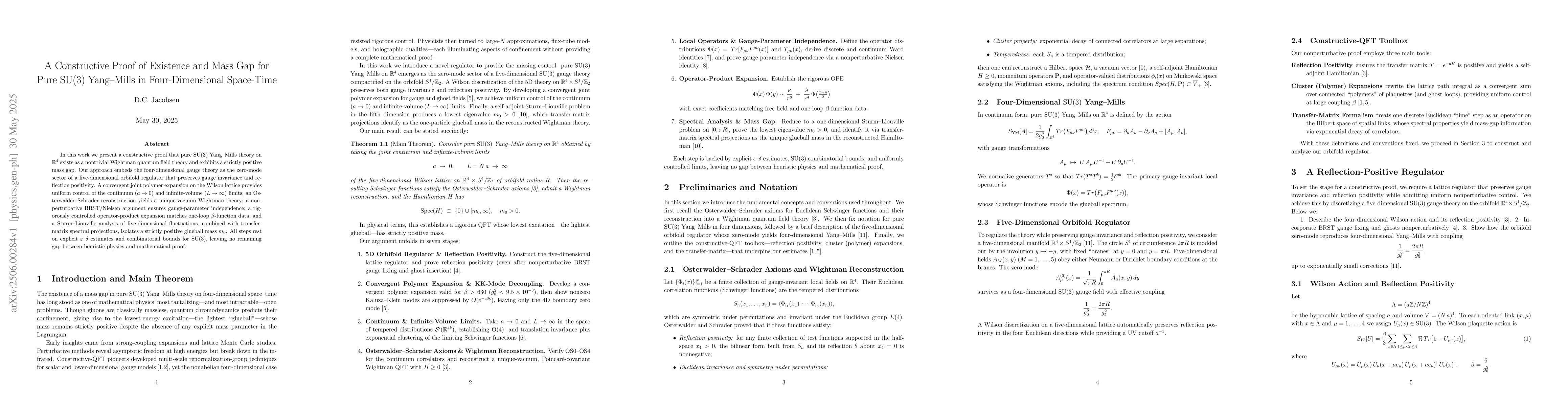 Thumbnail for A Constructive Proof of Existence and Mass Gap for Pure SU(3) Yang-Mills
  in Four-Dimensional Space-Time