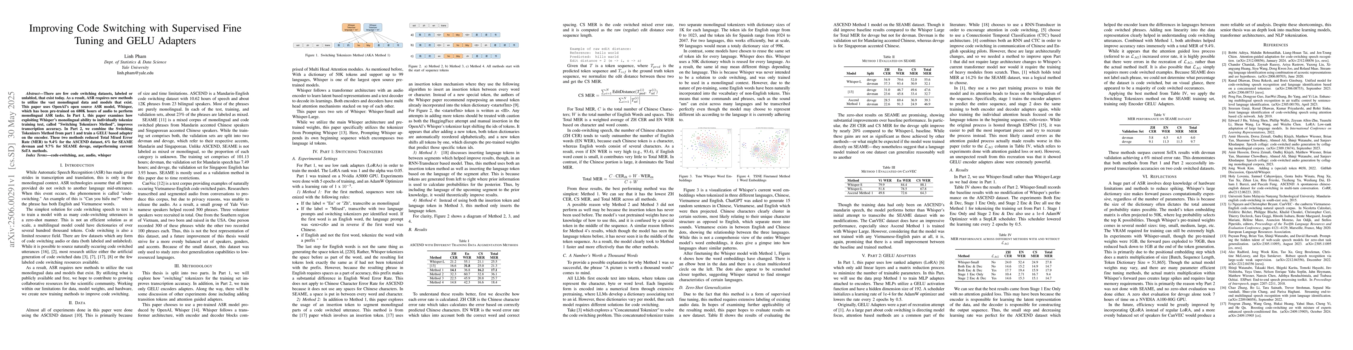 Thumbnail for Improving Code Switching with Supervised Fine Tuning and GELU Adapters