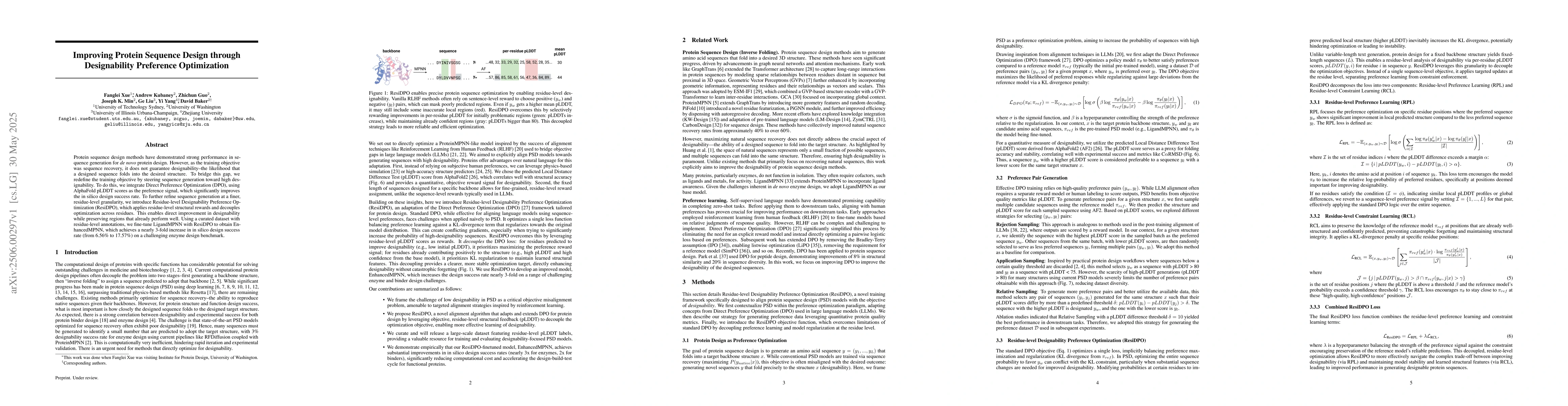 Thumbnail for Improving Protein Sequence Design through Designability Preference
  Optimization