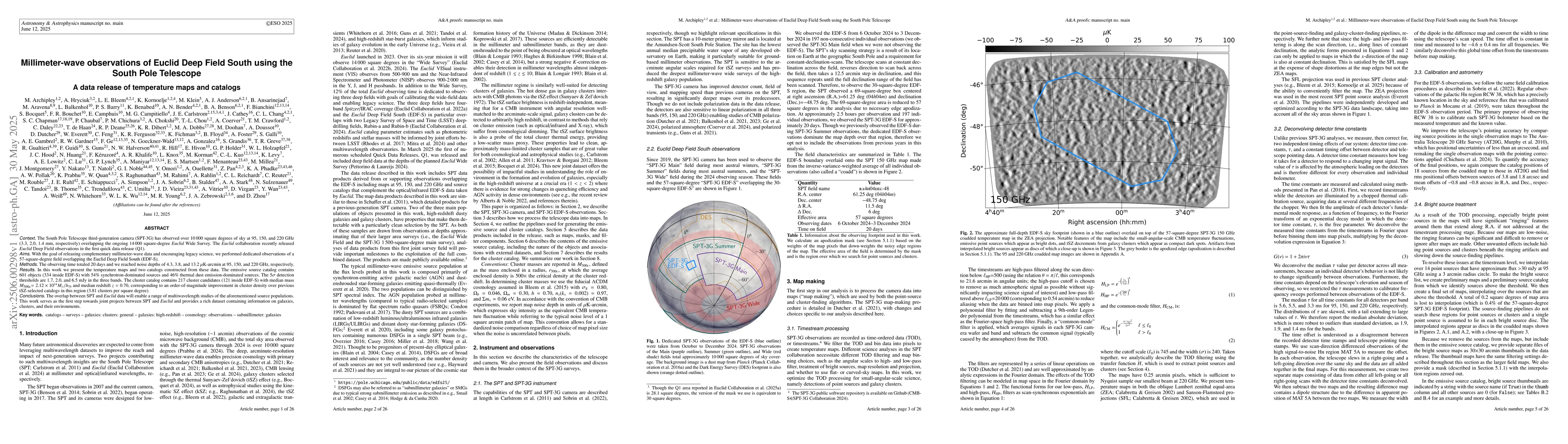 Thumbnail for Millimeter-wave observations of Euclid Deep Field South using the South
  Pole Telescope: A data release of temperature maps and catalogs