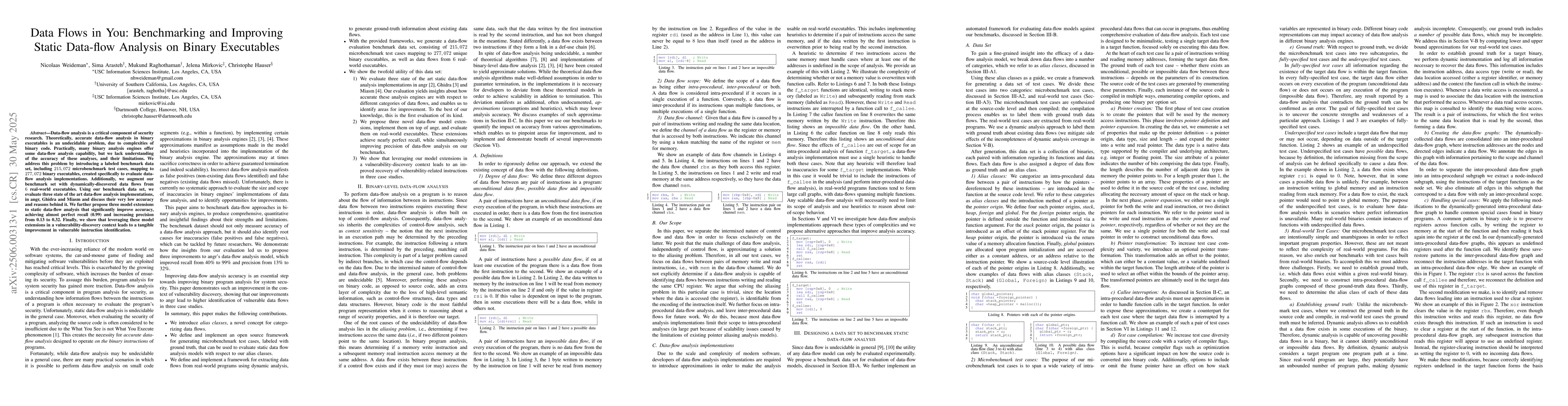 Thumbnail for Data Flows in You: Benchmarking and Improving Static Data-flow Analysis
  on Binary Executables