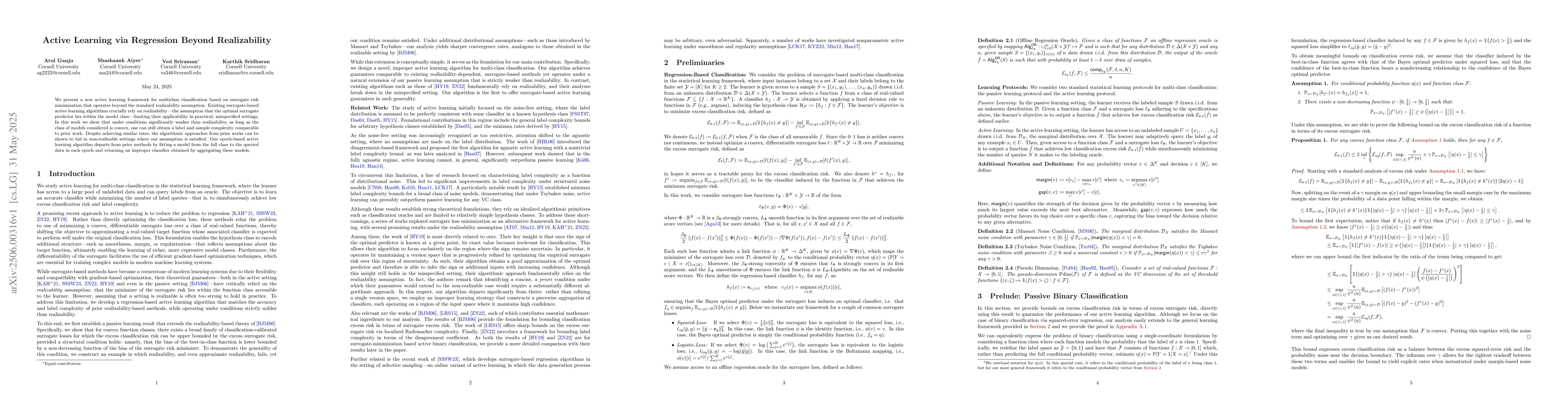 Thumbnail for Active Learning via Regression Beyond Realizability
