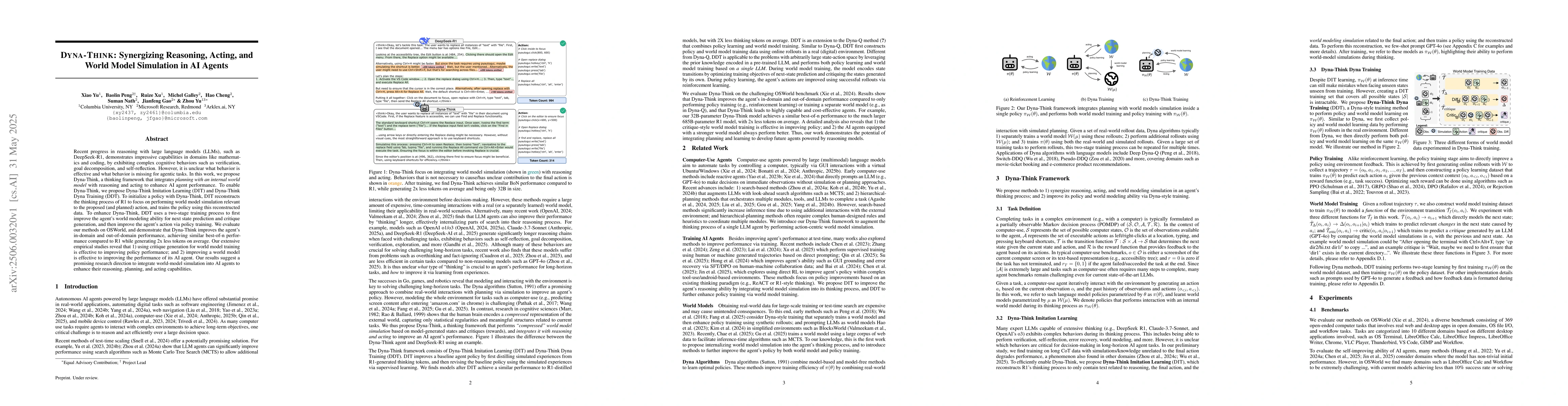 Thumbnail for Dyna-Think: Synergizing Reasoning, Acting, and World Model Simulation in
  AI Agents