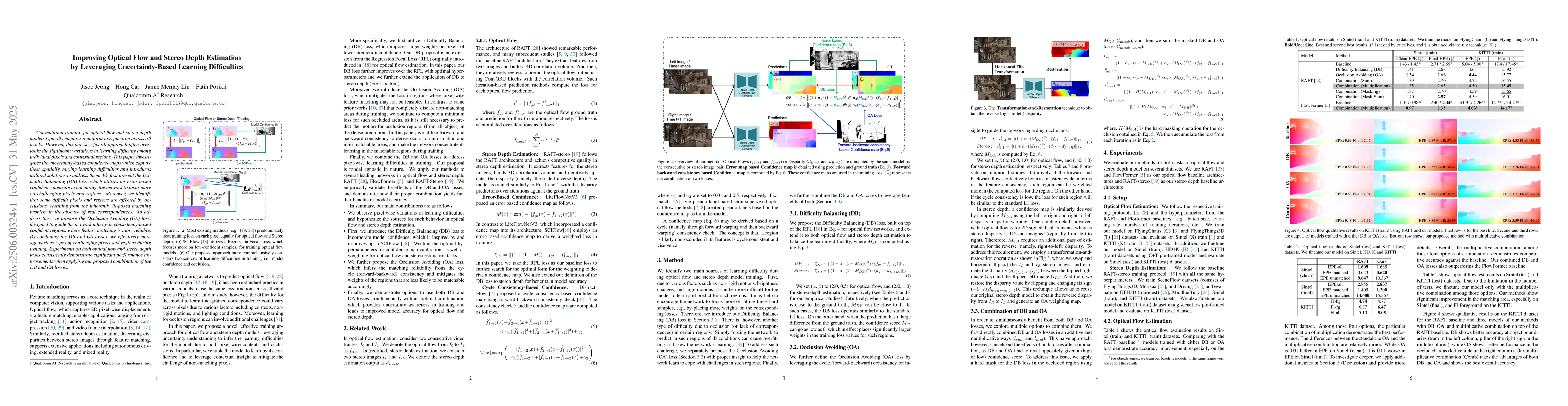 Thumbnail for Improving Optical Flow and Stereo Depth Estimation by Leveraging
  Uncertainty-Based Learning Difficulties