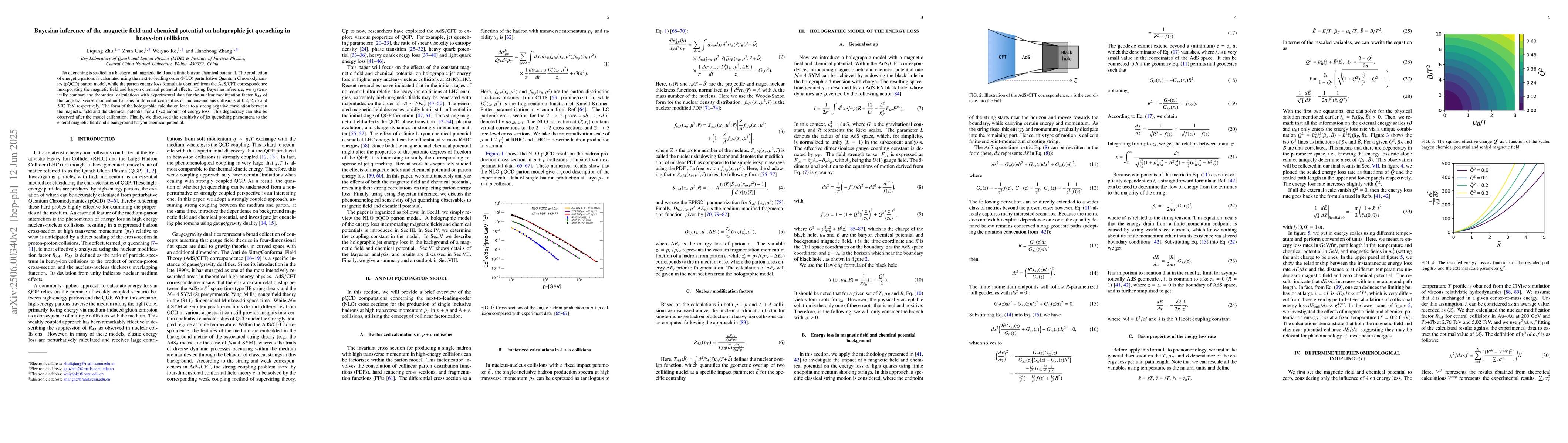 Thumbnail for Bayesian inference of the magnetic field and chemical potential on
  holographic jet quenching in heavy-ion collisions