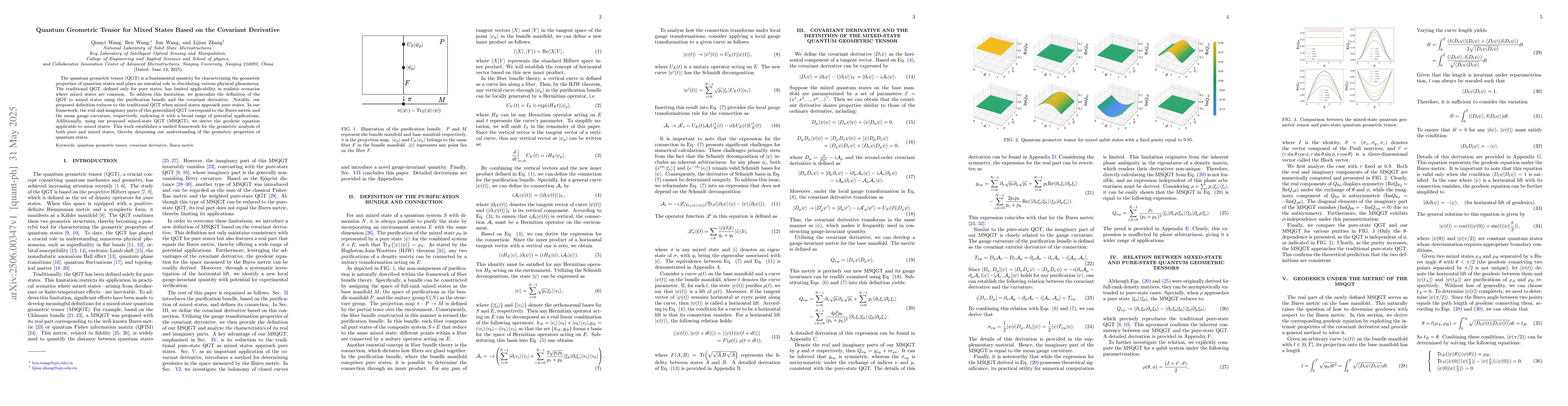 Thumbnail for Quantum Geometric Tensor for Mixed States Based on the Covariant
  Derivative