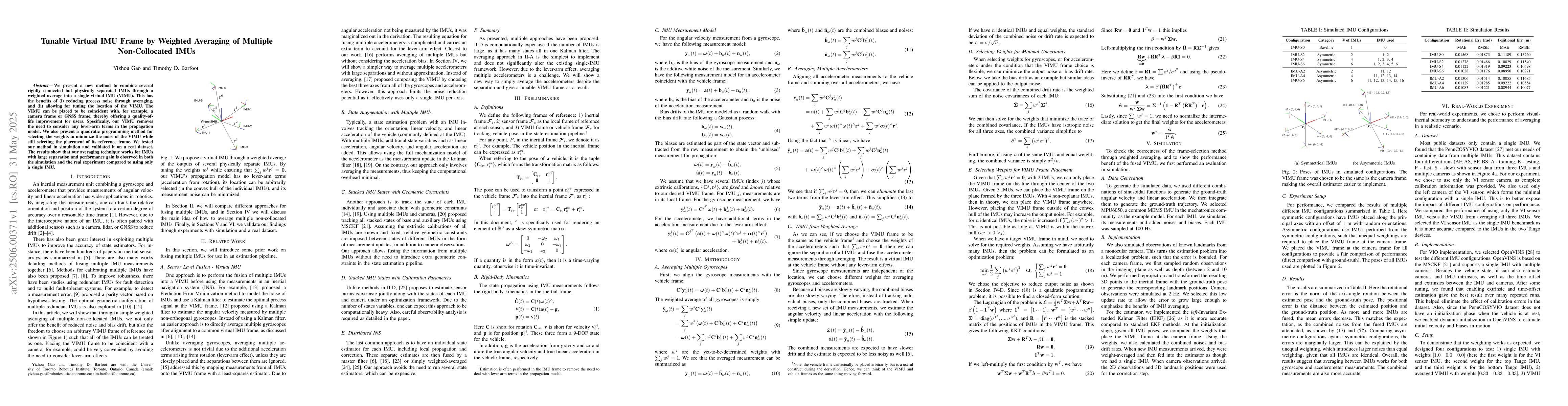 Thumbnail for Tunable Virtual IMU Frame by Weighted Averaging of Multiple
  Non-Collocated IMUs