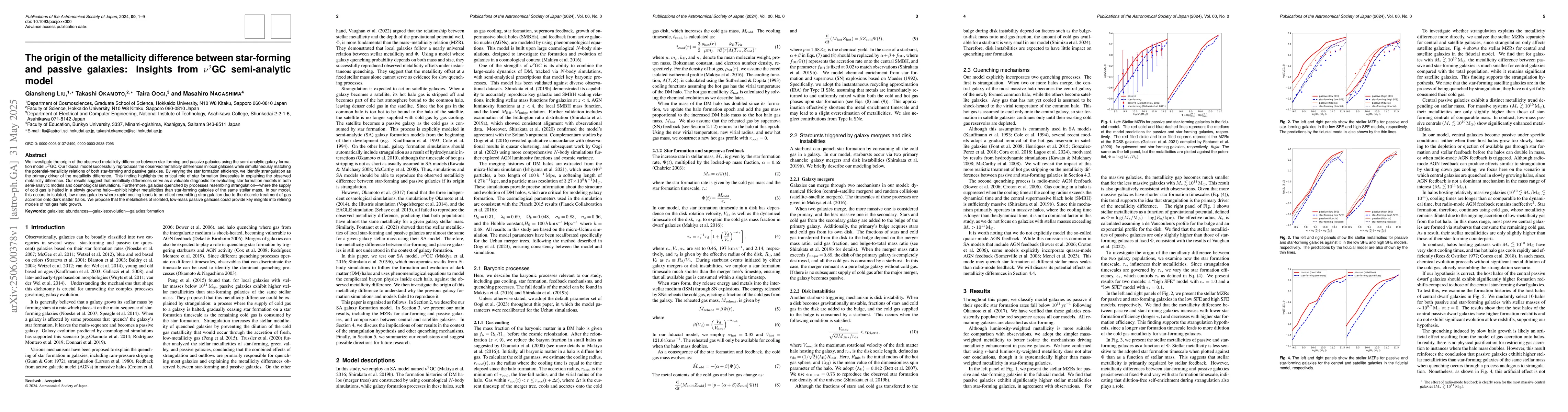 Thumbnail for The origin of the metallicity difference between star-forming and
  passive galaxies: Insights from ν2GC semi-analytic model
