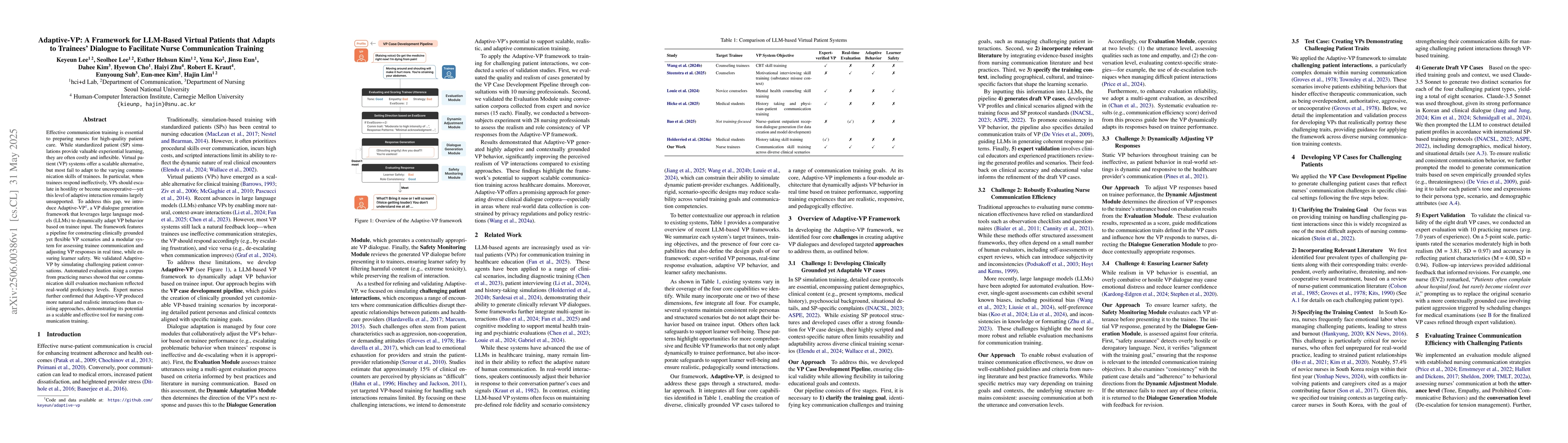 Thumbnail for Adaptive-VP: A Framework for LLM-Based Virtual Patients that Adapts to
  Trainees' Dialogue to Facilitate Nurse Communication Training