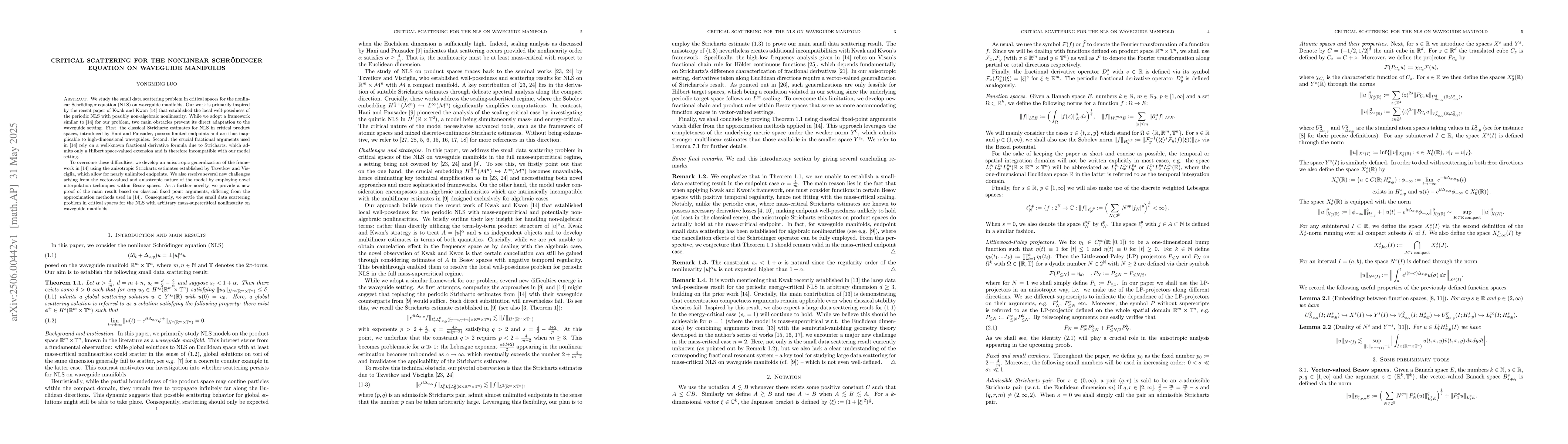 Thumbnail for Critical scattering for the nonlinear Schrödinger equation on
  waveguide manifolds