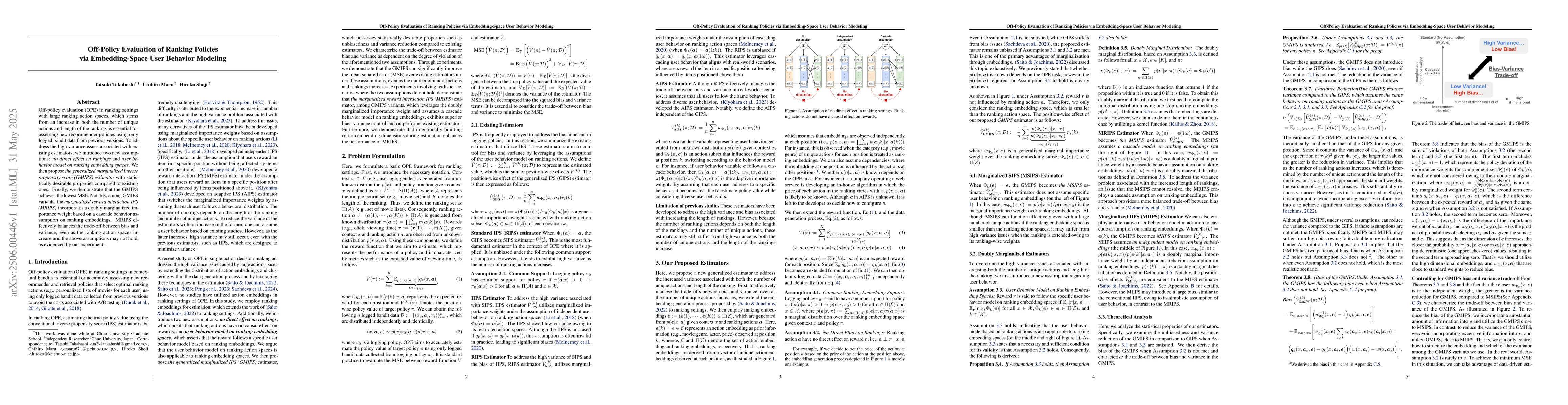 Thumbnail for Off-Policy Evaluation of Ranking Policies via Embedding-Space User
  Behavior Modeling
