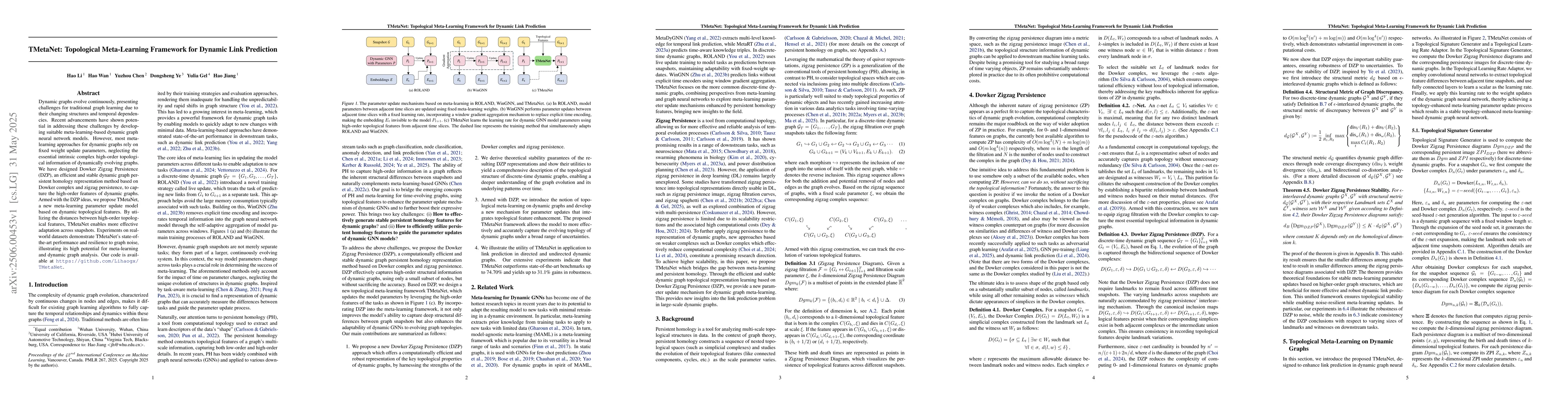 Thumbnail for TMetaNet: Topological Meta-Learning Framework for Dynamic Link
  Prediction