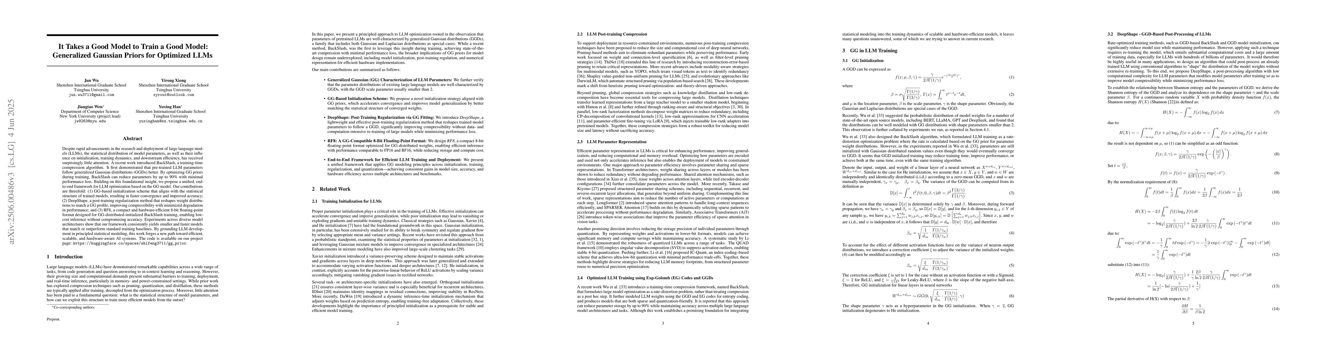 Thumbnail for It Takes a Good Model to Train a Good Model: Generalized Gaussian Priors
  for Optimized LLMs