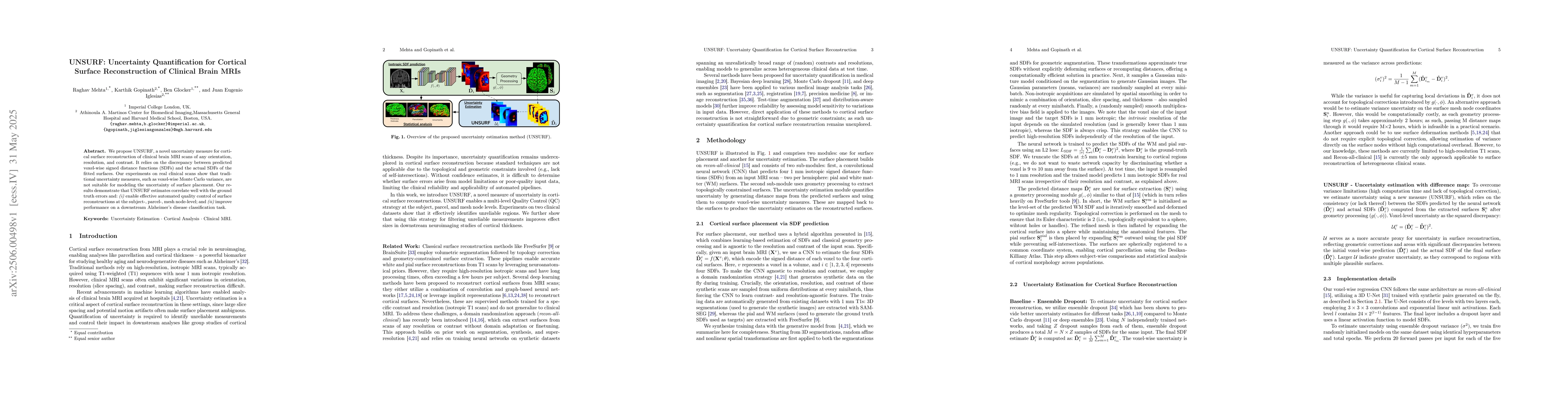 Thumbnail for UNSURF: Uncertainty Quantification for Cortical Surface Reconstruction
  of Clinical Brain MRIs
