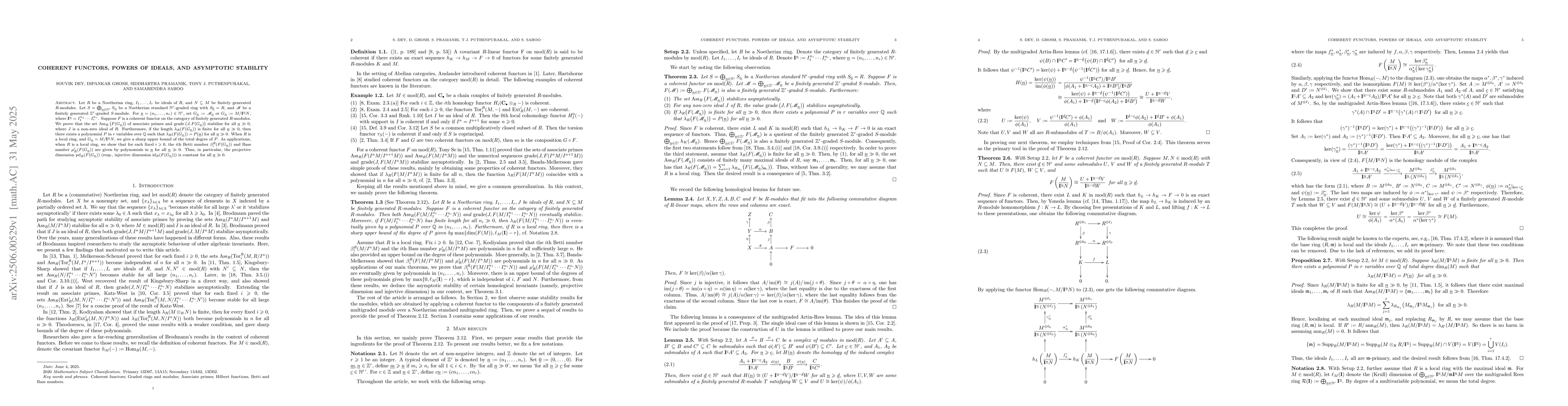 Thumbnail for Coherent functors, powers of ideals, and asymptotic stability