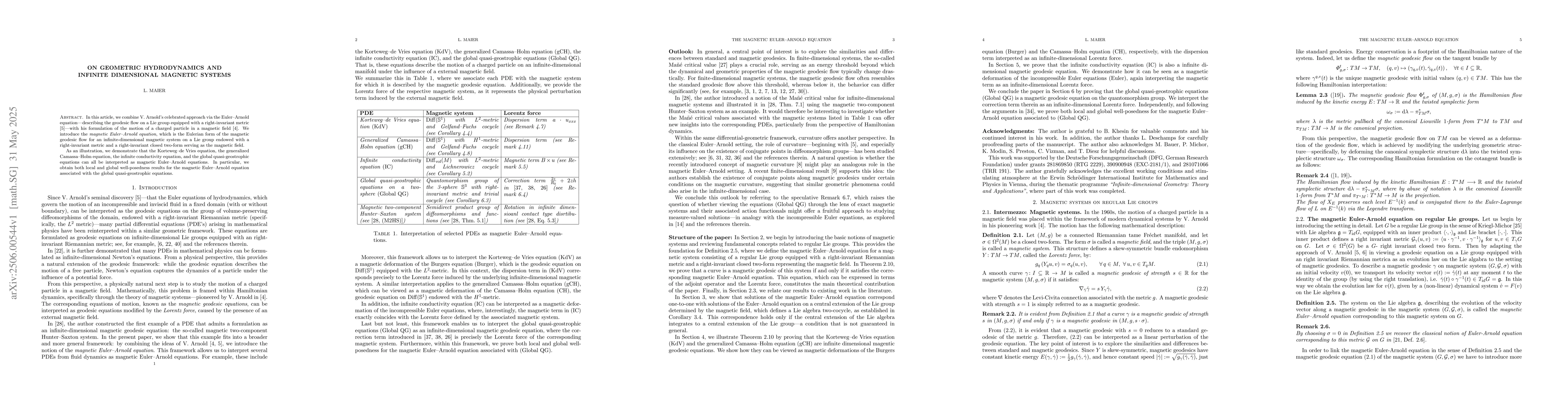 Thumbnail for On geometric hydrodynamics and infinite dimensional magnetic systems