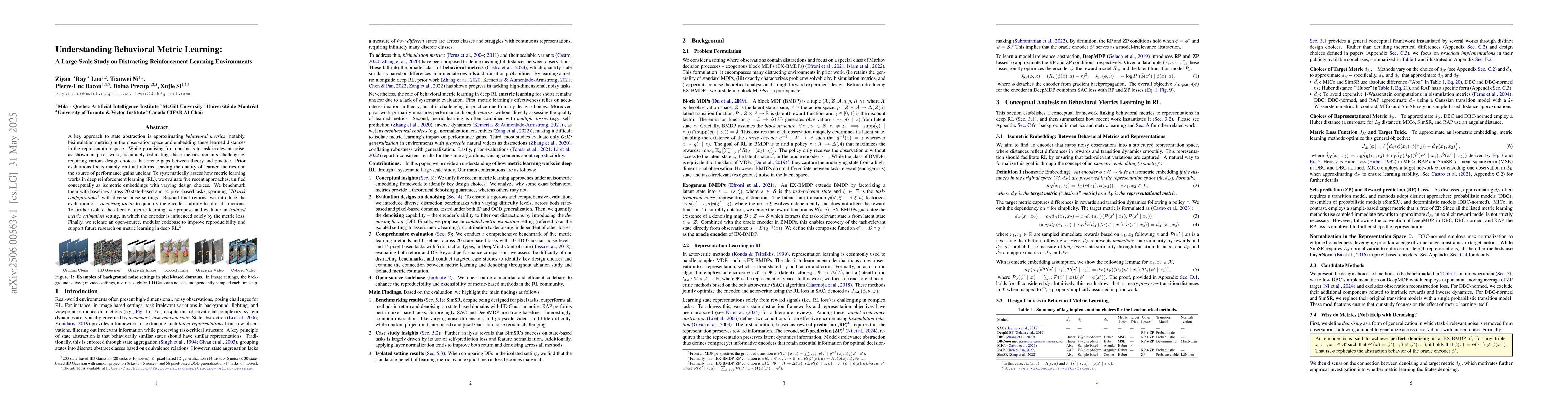 Thumbnail for Understanding Behavioral Metric Learning: A Large-Scale Study on
  Distracting Reinforcement Learning Environments
