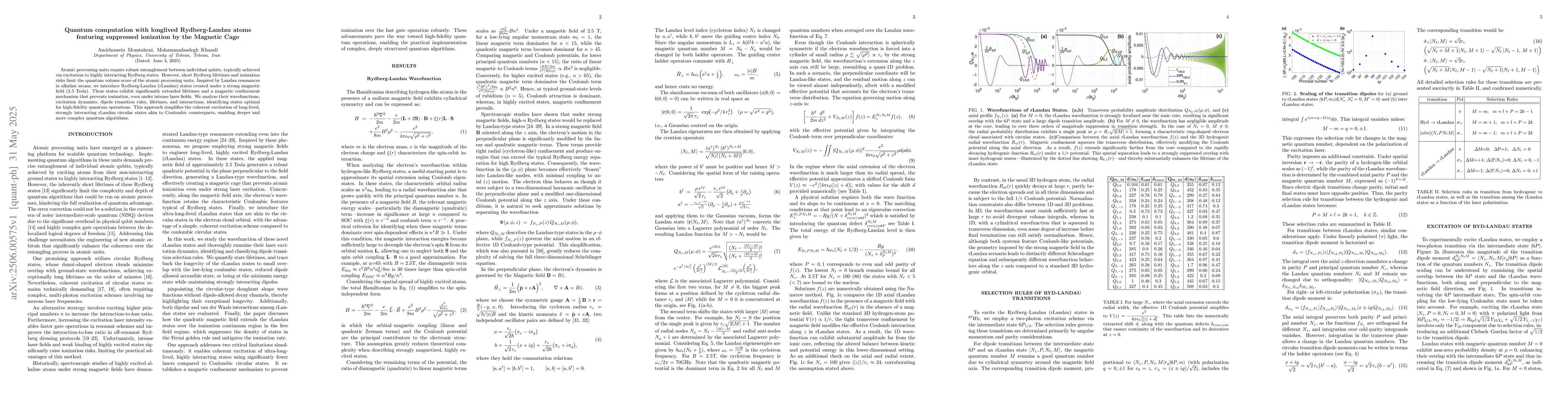Thumbnail for Quantum computation with longlived Rydberg-Landau atoms featuring
  suppressed ionization by the Magnetic Cage