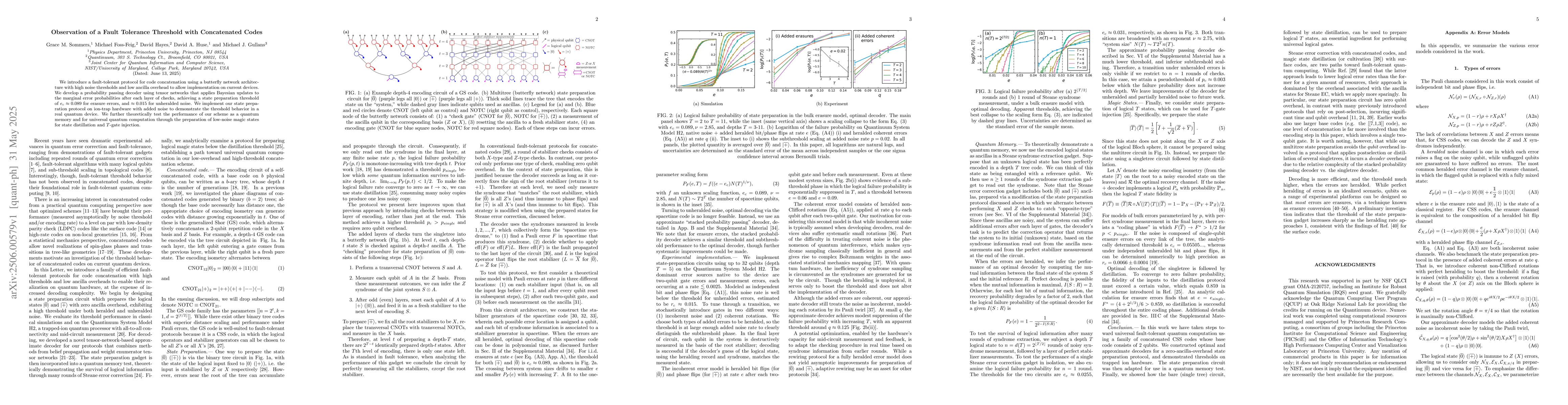 Thumbnail for Observation of a Fault Tolerance Threshold with Concatenated Codes