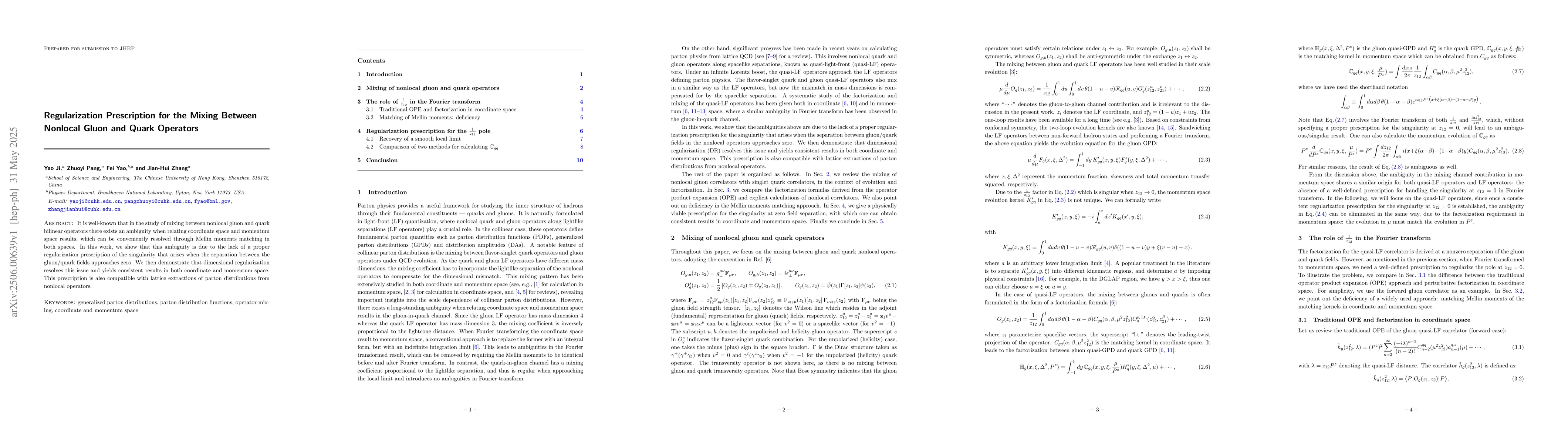 Thumbnail for Regularization Prescription for the Mixing Between Nonlocal Gluon and
  Quark Operators