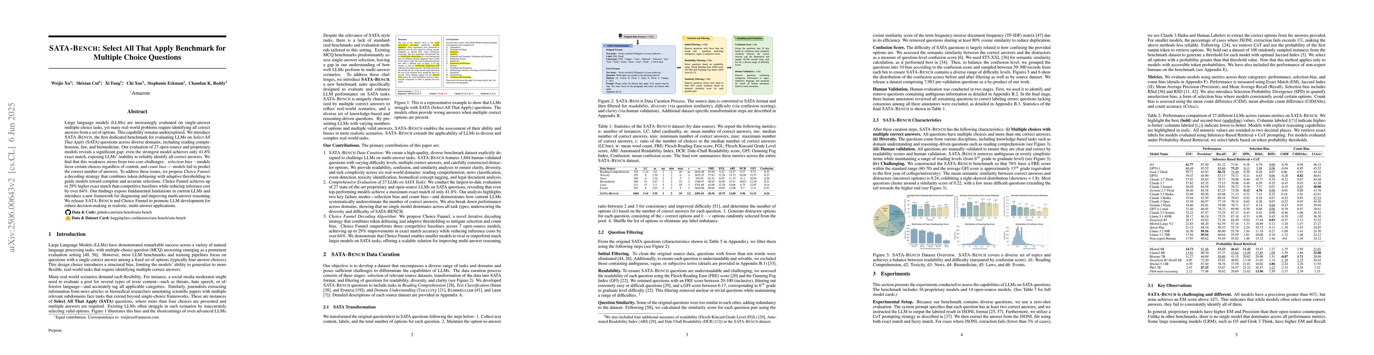 Thumbnail for SATA-BENCH: Select All That Apply Benchmark for Multiple Choice
  Questions