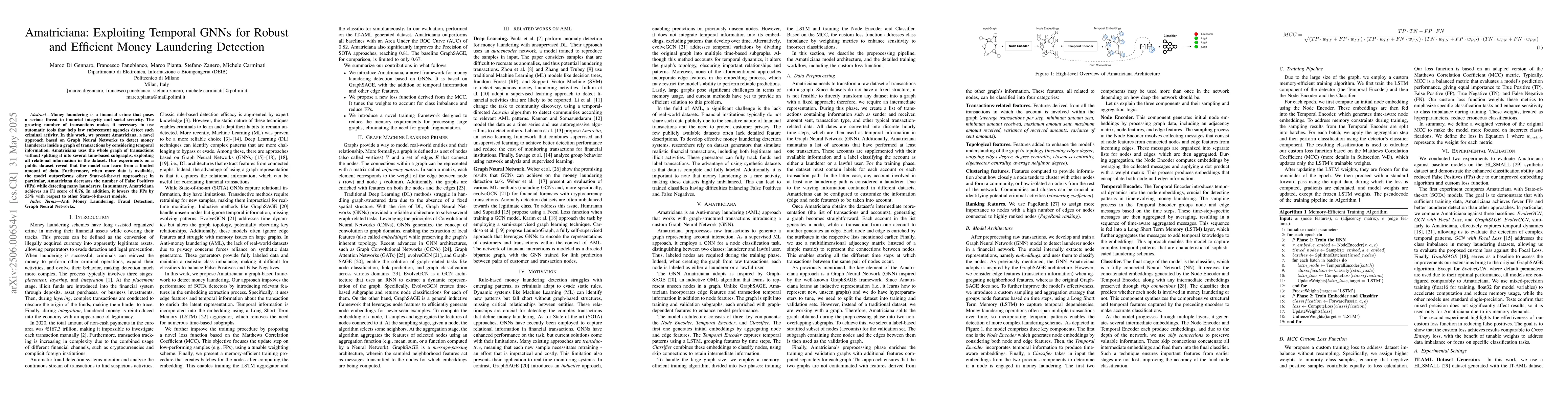 Thumbnail for Amatriciana: Exploiting Temporal GNNs for Robust and Efficient Money
  Laundering Detection