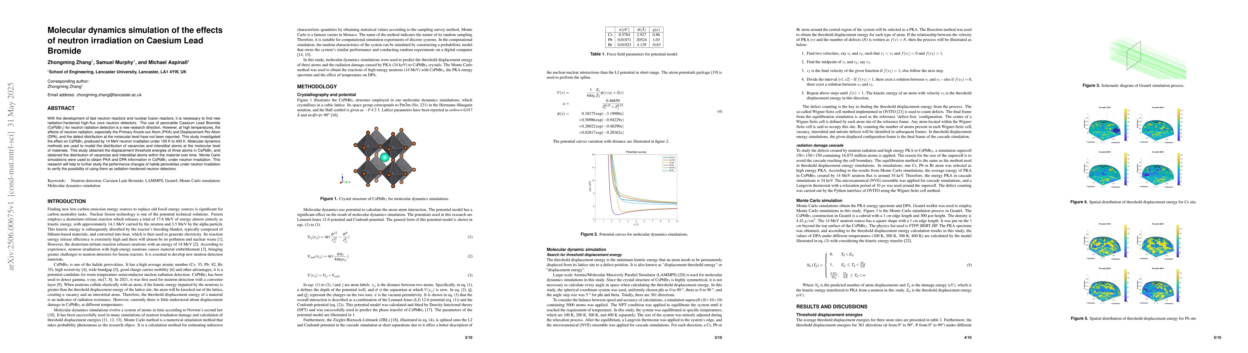 Thumbnail for Molecular dynamics simulation of the effects of neutron irradiation on
  Caesium Lead Bromide