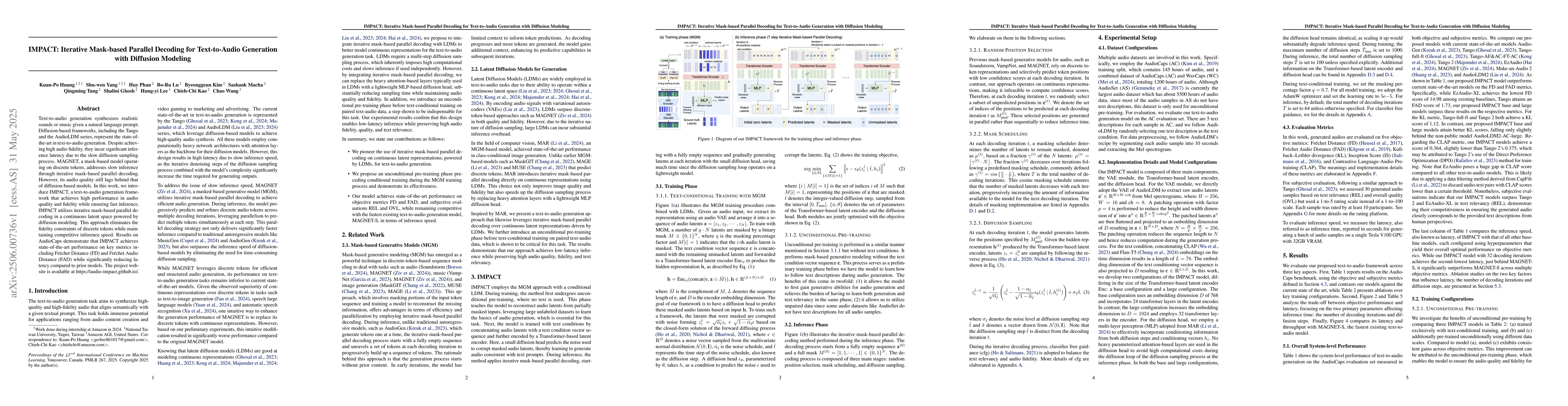 Thumbnail for IMPACT: Iterative Mask-based Parallel Decoding for Text-to-Audio
  Generation with Diffusion Modeling