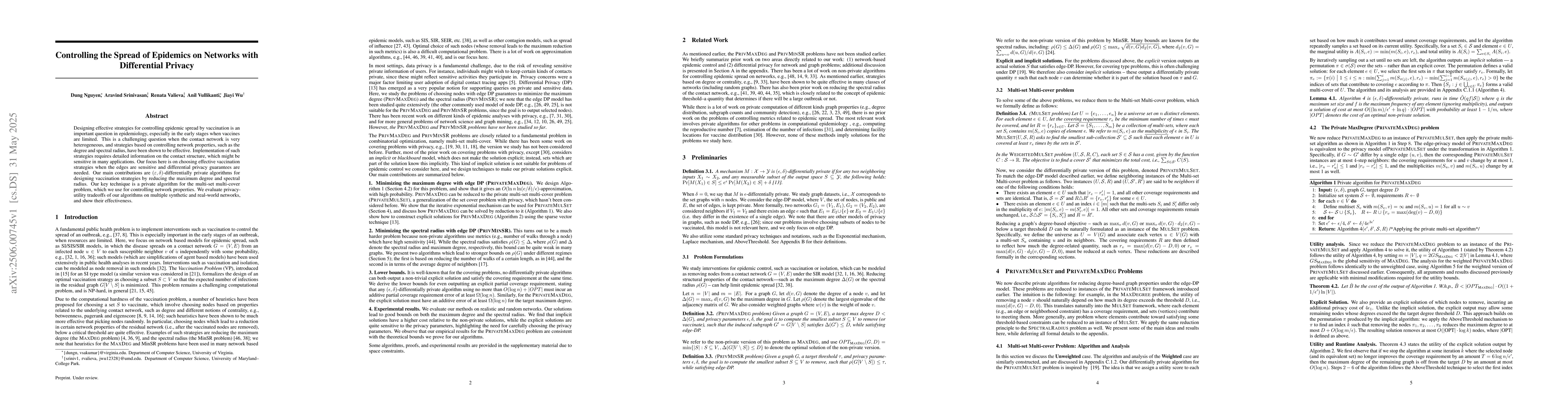 Thumbnail for Controlling the Spread of Epidemics on Networks with Differential
  Privacy