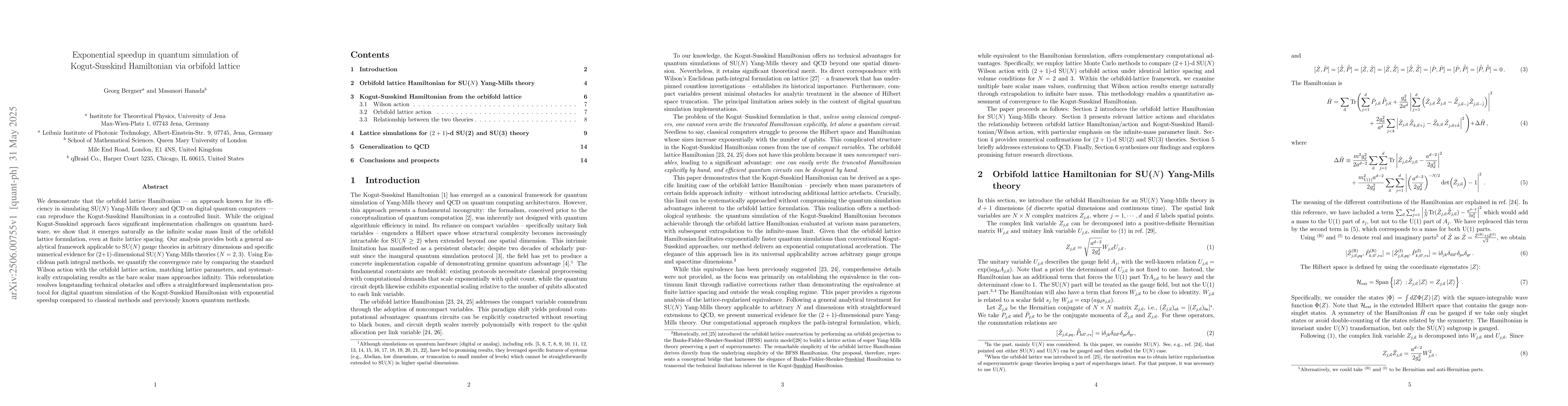Thumbnail for Exponential speedup in quantum simulation of Kogut-Susskind Hamiltonian
  via orbifold lattice