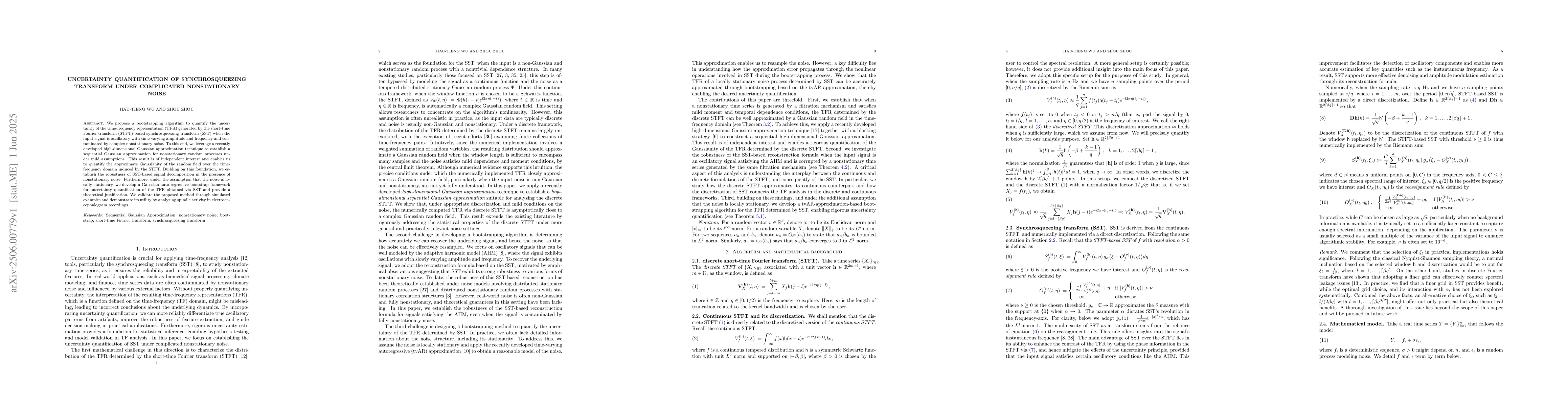 Thumbnail for Uncertainty quantification of synchrosqueezing transform under
  complicated nonstationary noise