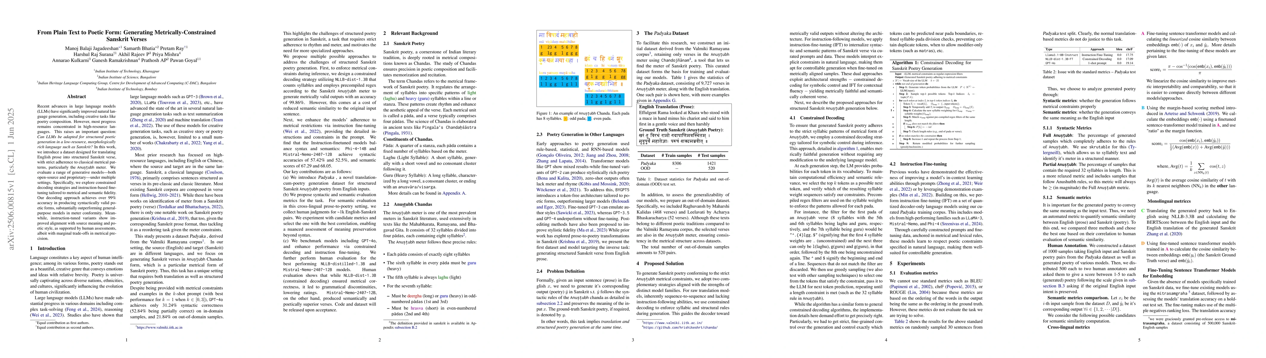 Thumbnail for From Plain Text to Poetic Form: Generating Metrically-Constrained
  Sanskrit Verses