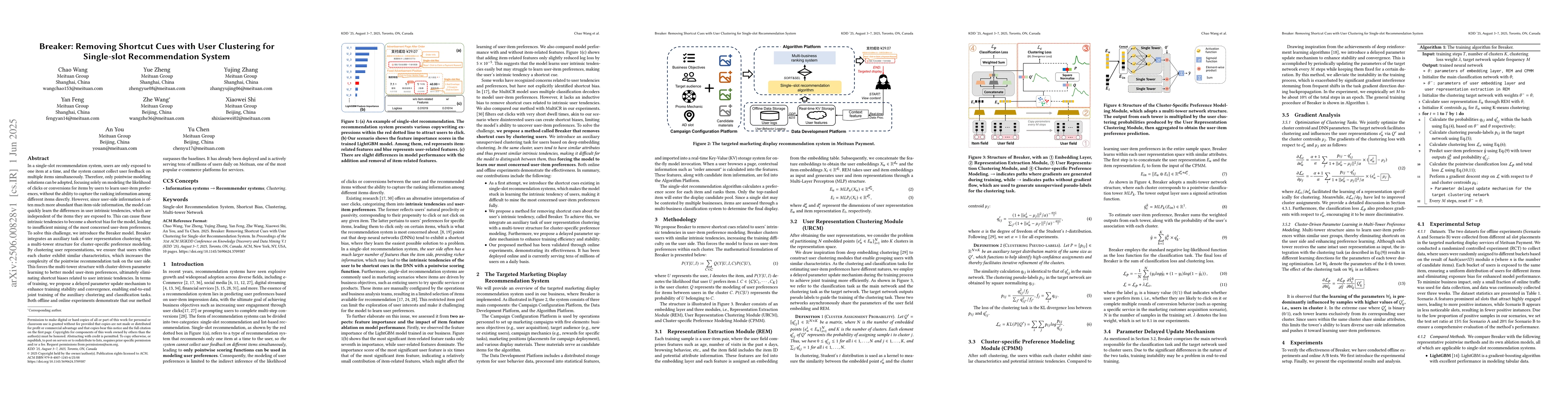 Thumbnail for Breaker: Removing Shortcut Cues with User Clustering for Single-slot
  Recommendation System