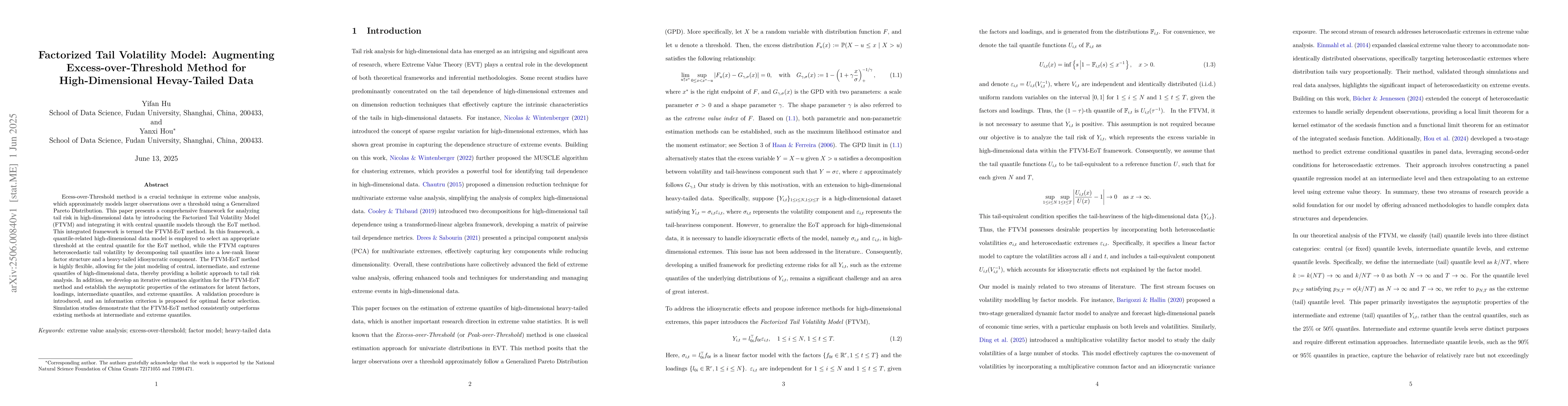 Thumbnail for Factorized Tail Volatility Model: Augmenting Excess-over-Threshold
  Method for High-Dimensional Hevay-Tailed Data