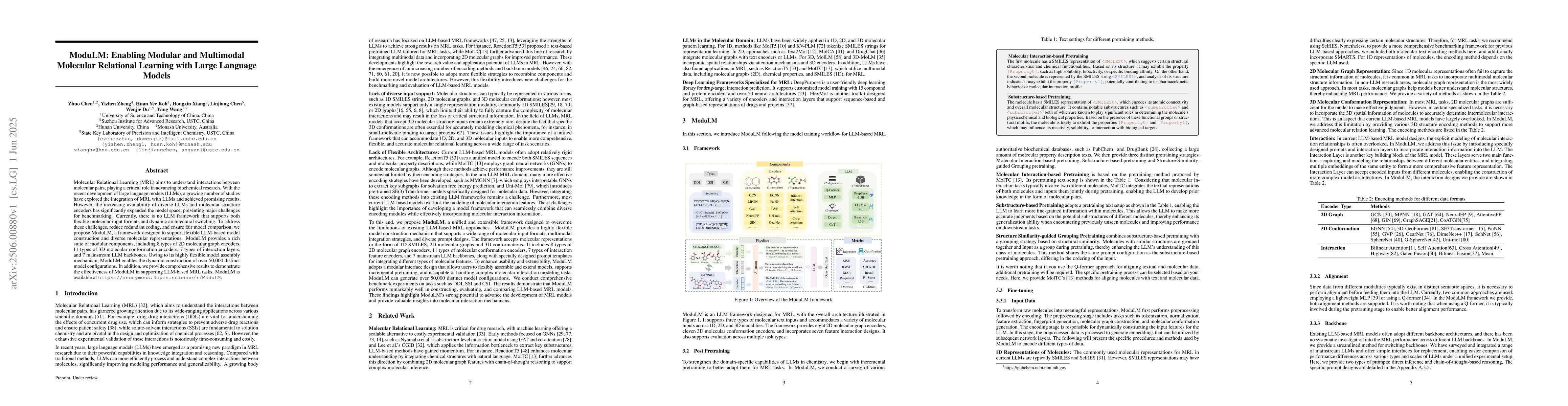 Thumbnail for ModuLM: Enabling Modular and Multimodal Molecular Relational Learning
  with Large Language Models