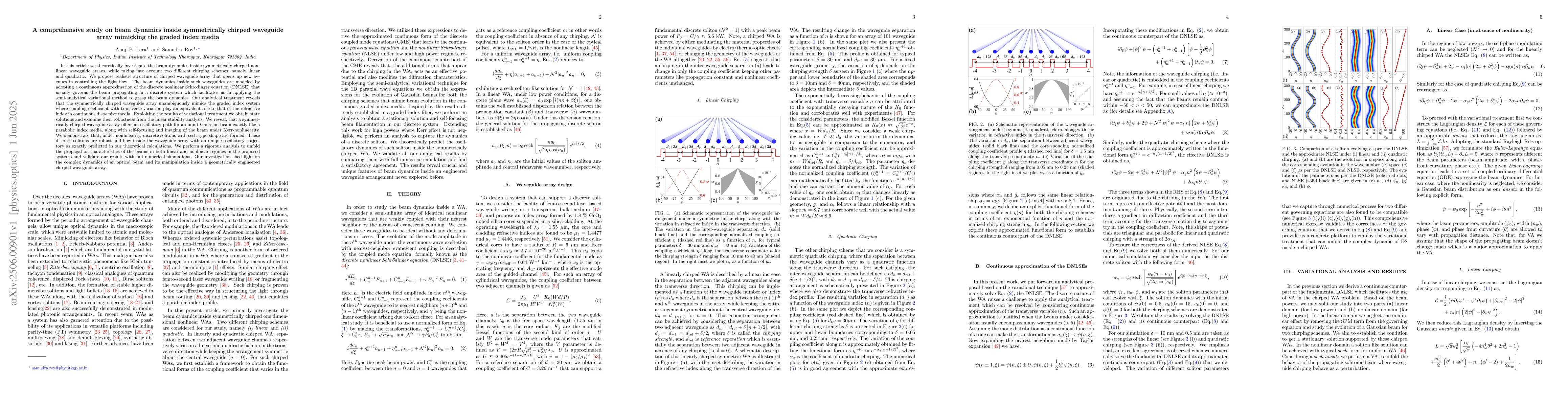 Thumbnail for A comprehensive study on beam dynamics inside symmetrically chirped
  waveguide array mimicking the graded index media