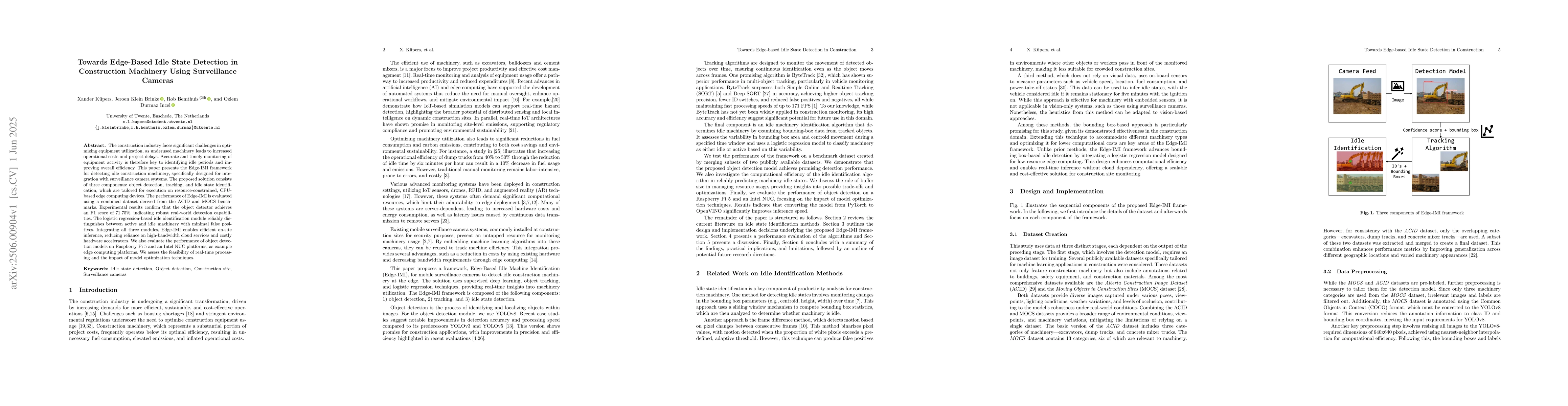 Thumbnail for Towards Edge-Based Idle State Detection in Construction Machinery Using
  Surveillance Cameras