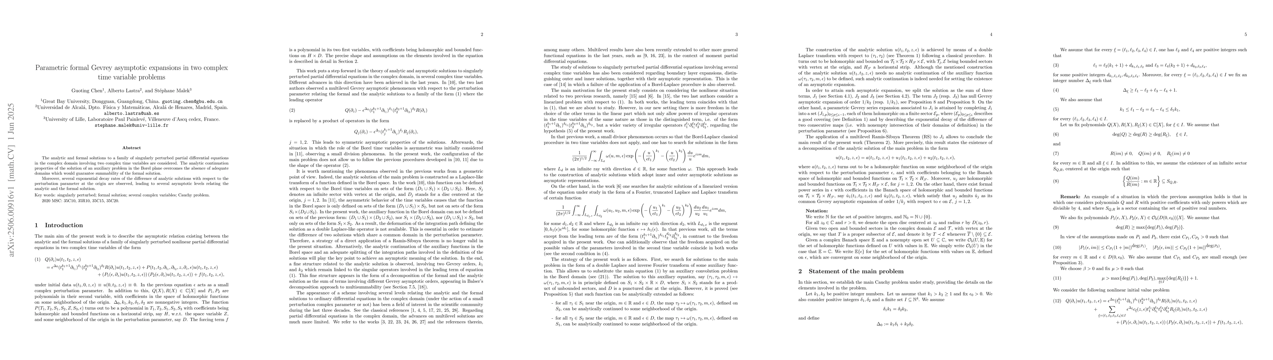 Thumbnail for Parametric formal Gevrey asymptotic expansions in two complex time
  variable problems
