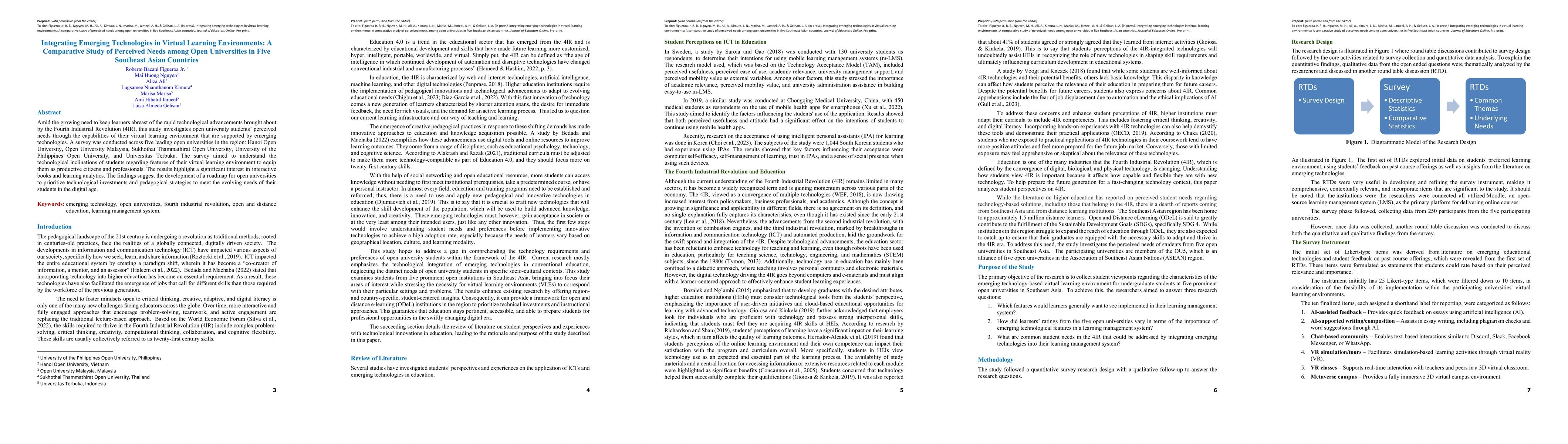 Thumbnail for Integrating Emerging Technologies in Virtual Learning Environments: A
  Comparative Study of Perceived Needs among Open Universities in Five
  Southeast Asian Countries