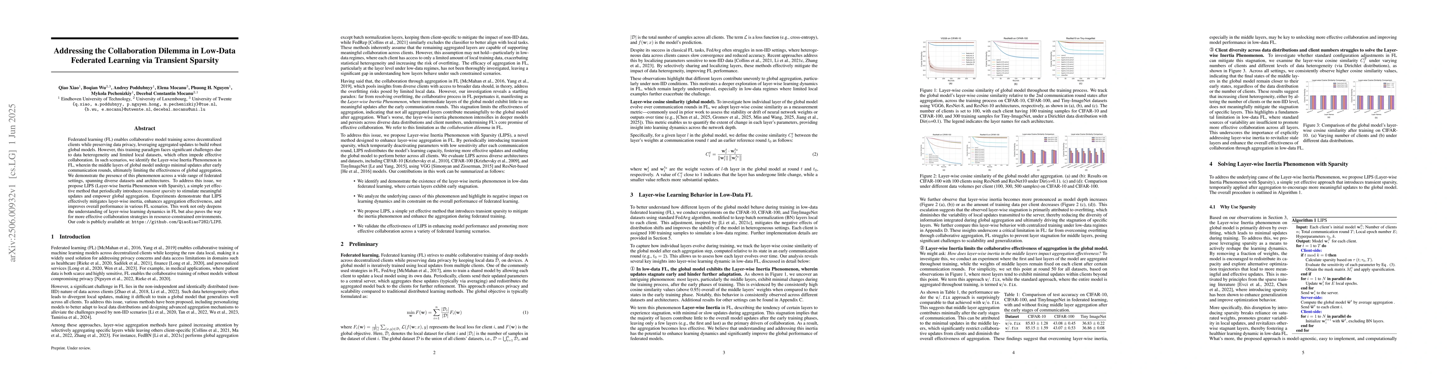 Thumbnail for Addressing the Collaboration Dilemma in Low-Data Federated Learning via
  Transient Sparsity