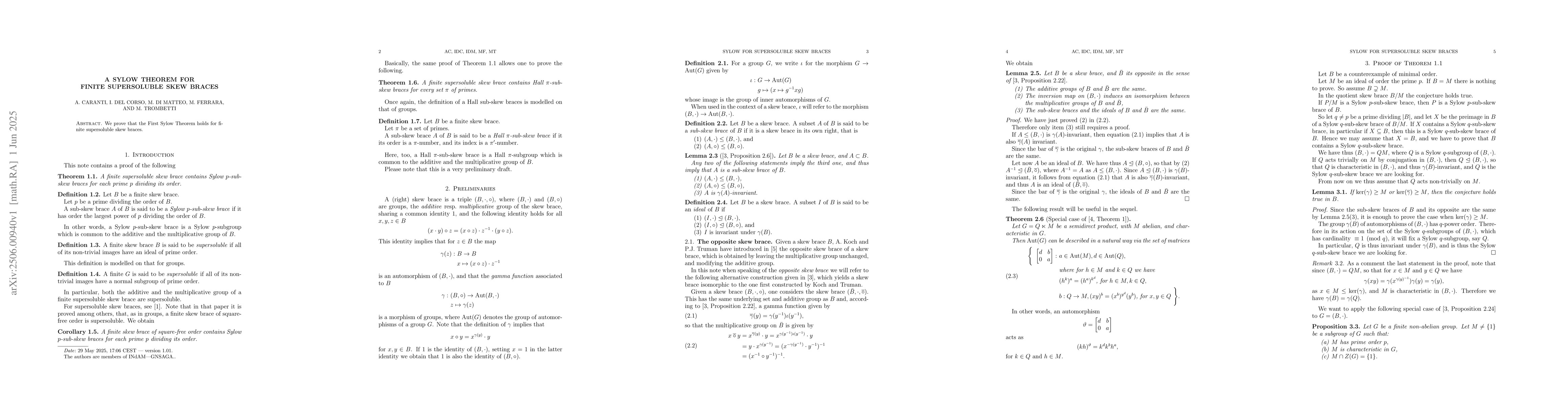 Thumbnail for A Sylow theorem for finite supersoluble skew braces