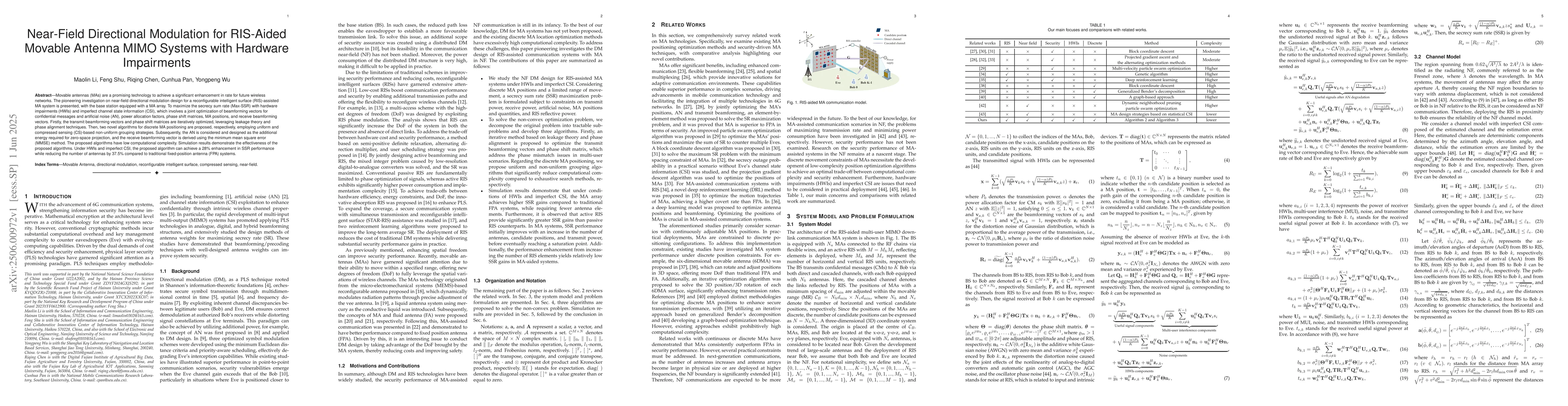 Thumbnail for Near-Field Directional Modulation for RIS-Aided Movable Antenna MIMO
  Systems with Hardware Impairments