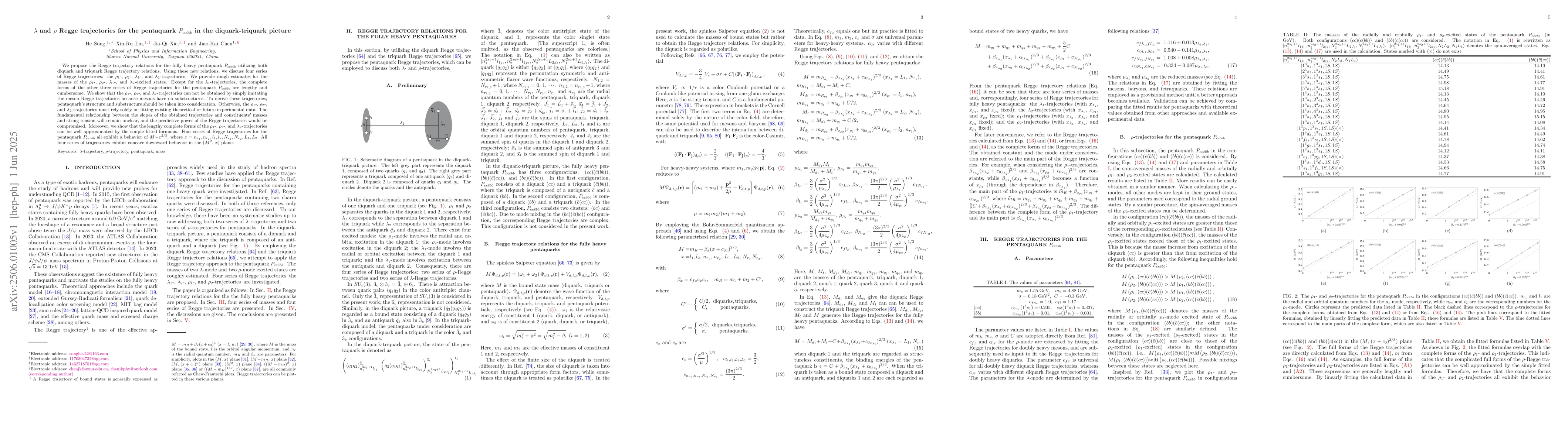 Thumbnail for $λ$ and $ρ$ Regge trajectories for the pentaquark
  $P_{cc\bar{c}bb}$ in the diquark-triquark picture