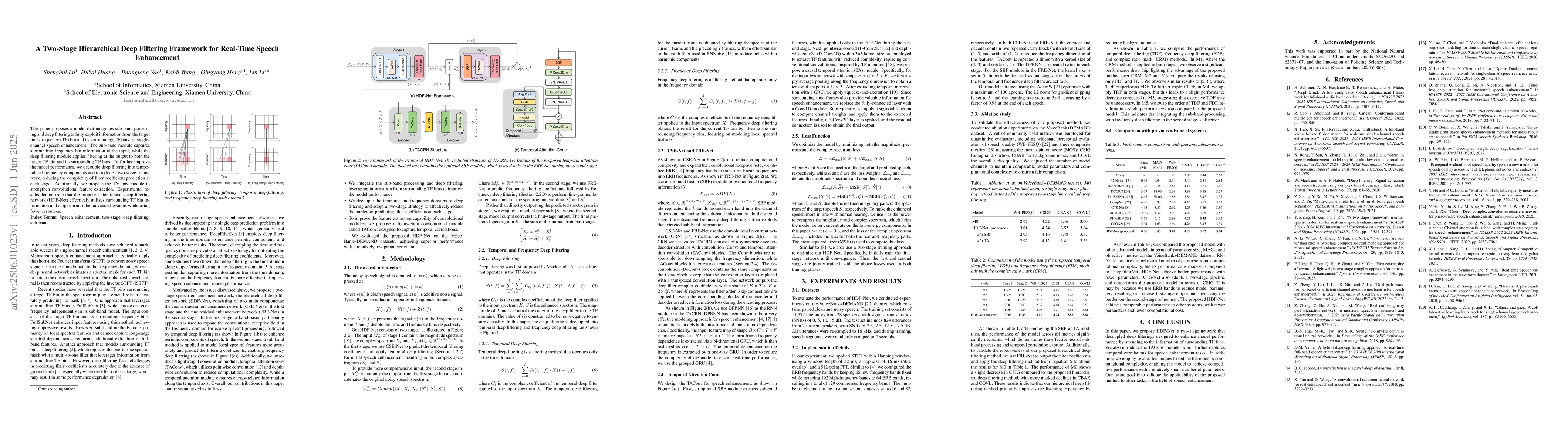 Thumbnail for A Two-Stage Hierarchical Deep Filtering Framework for Real-Time Speech
  Enhancement