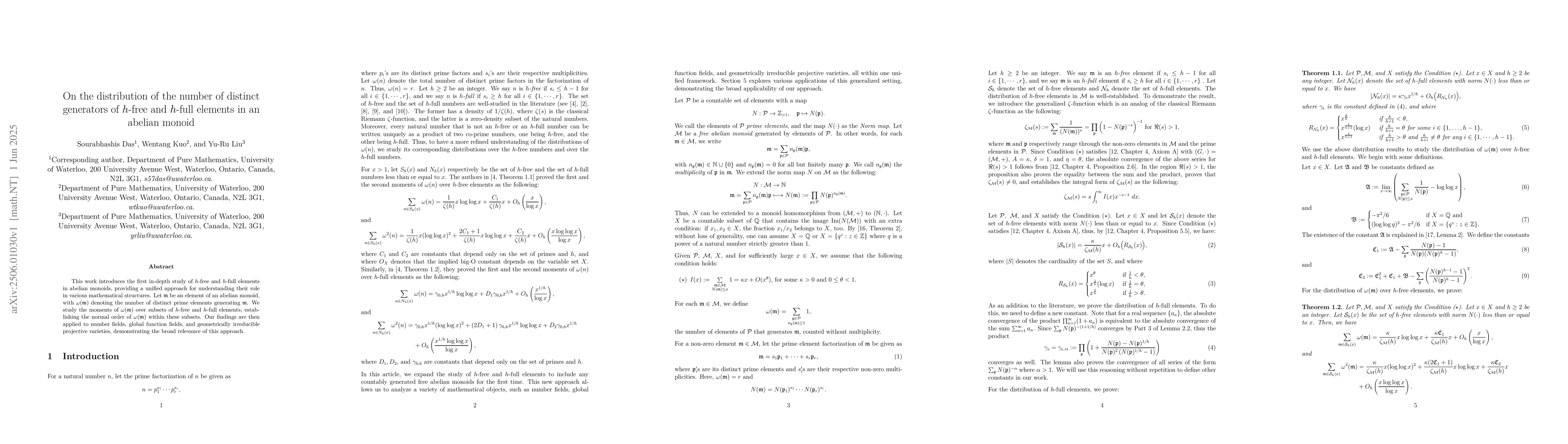 Thumbnail for On the distribution of the number of distinct generators of h-free and
  h-full elements in an abelian monoid