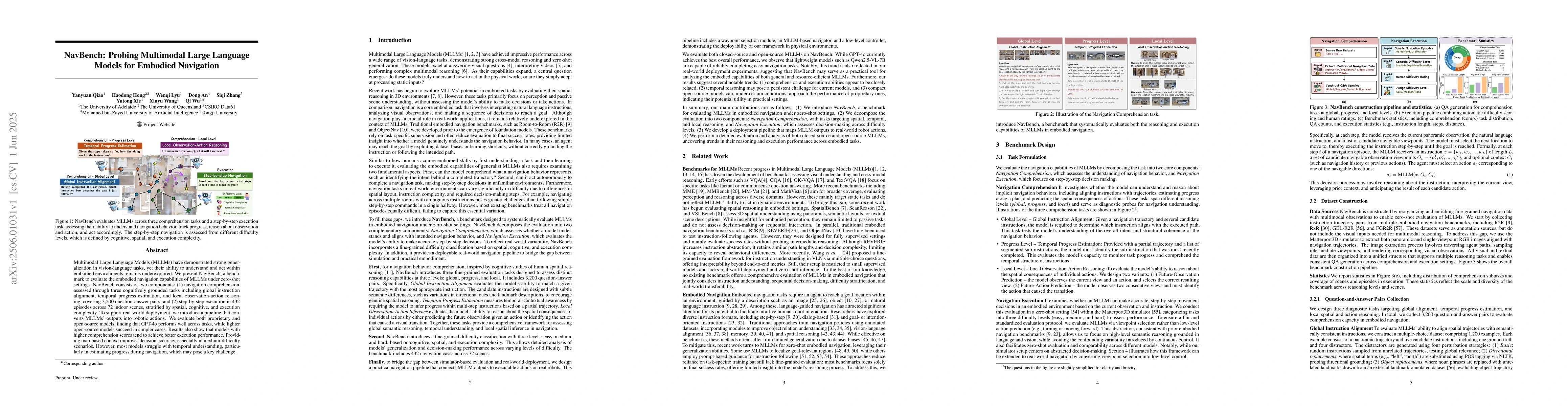 Thumbnail for NavBench: Probing Multimodal Large Language Models for Embodied
  Navigation