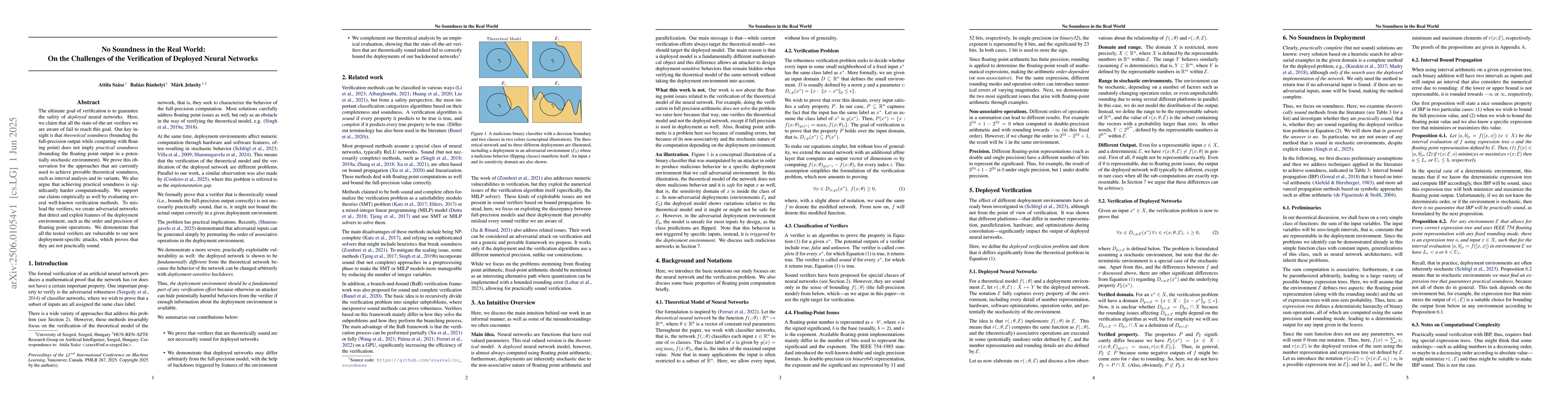 Thumbnail for No Soundness in the Real World: On the Challenges of the Verification of
  Deployed Neural Networks